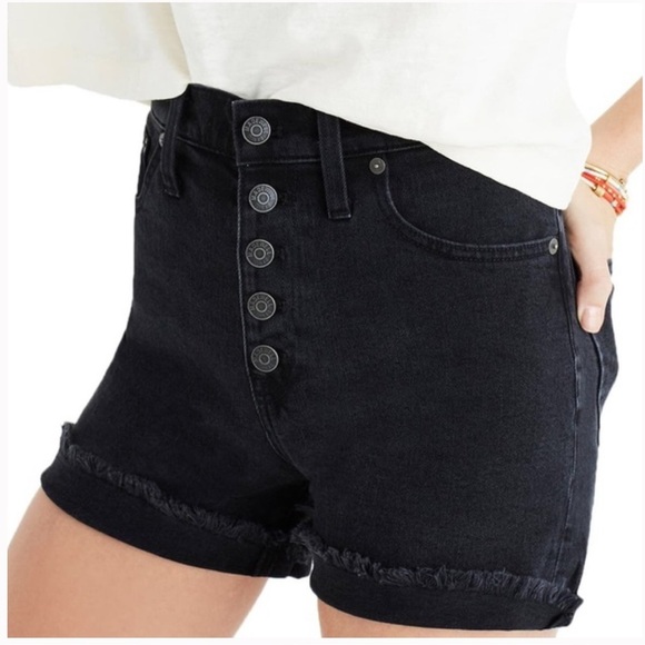 Madewell Distressed High-Rise Denim Boy Shorts Button Fly - Picture 2 of 14
